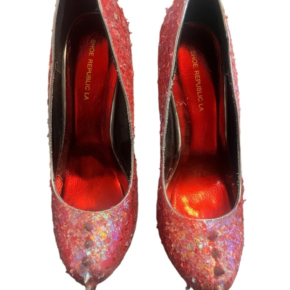 Pink Spiked Confetti Wedged Heels - Picture 3 of 11